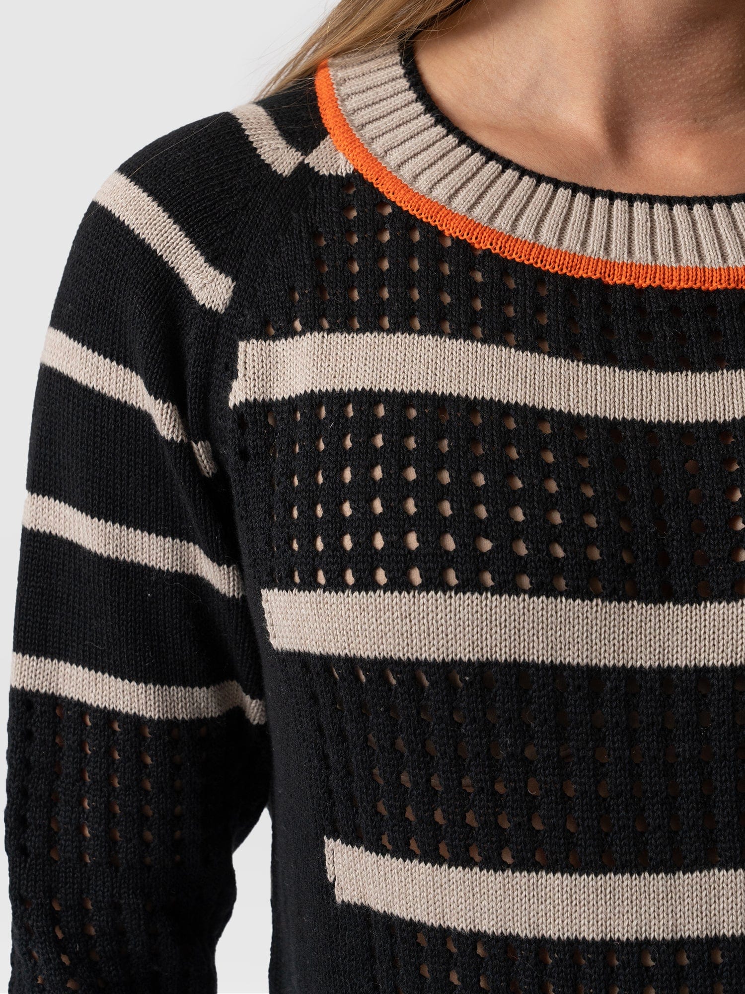 Merino Mix Cambridge Jumper Black/Beige/Orange - Women's Jumper | Saint + Sofia® EU